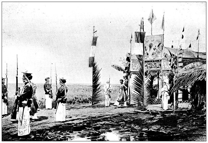 仿古图片:安南皇帝在Gò C?ng参拜他的祖先的坟墓